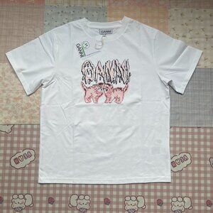Ganni White Cat Print T-Shirt